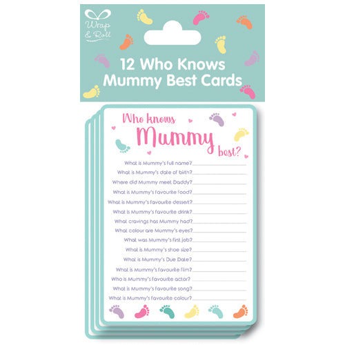 Who Knows Mummy Best Baby Shower Game Cards - 12 Pack