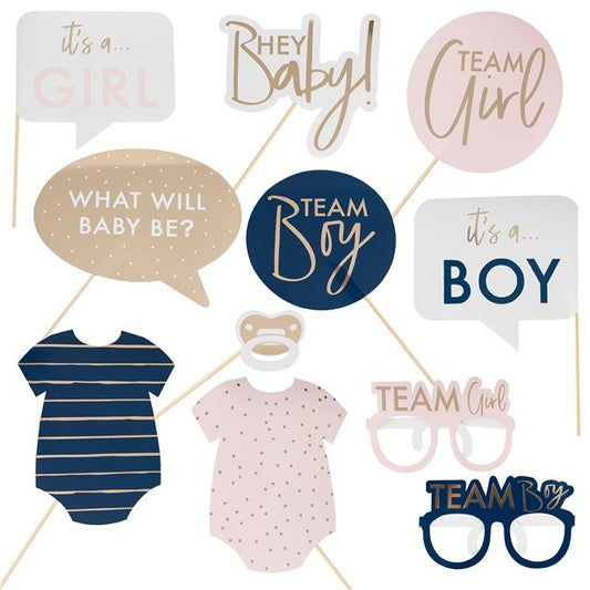 Baby Gender Reveal Photo Props - 10 Pack