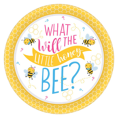 Gender Reveal 'What will it Bee?' Paper Plates 8 Pack - 10.5 Inch