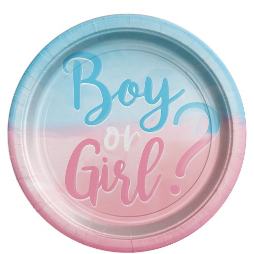 Boy Or Girl Gender Reveal Plates 8 Pack  - 9 Inch