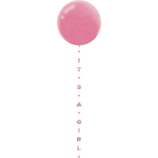 Its a Girl Glitter Gender Reveal Paper Balloon Tail - 1.8 Metres