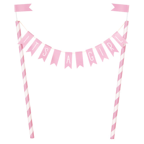 It's A Girl Pink Bunting Gender Reveal Cake Topper