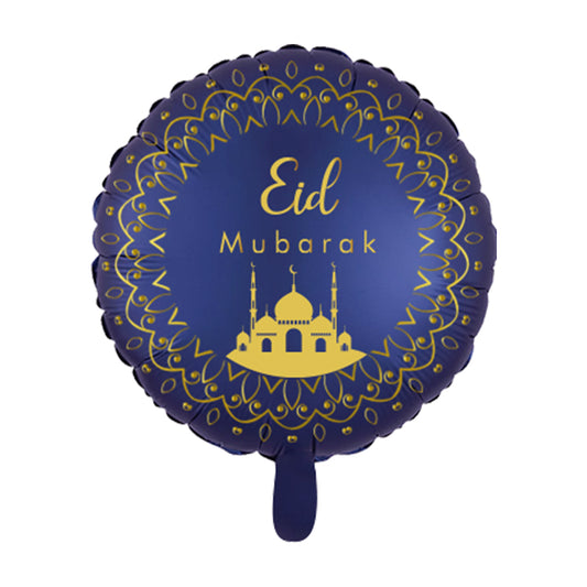 Blue & Gold Eid Mubarak Foil Balloon - 18"