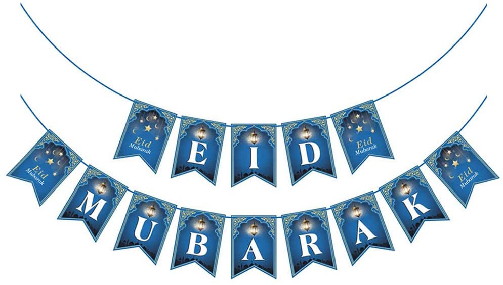 Blue Eid Mubarak Card Bunting - Large