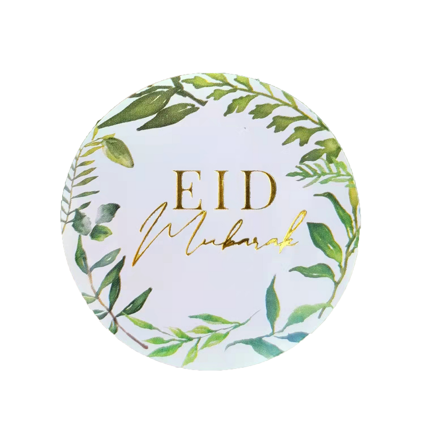 Eid Mubarak Stickers Foil Stamped Green Leaf - 10 Pack