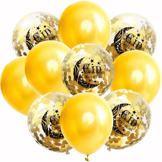 Eid Mubarak confetti balloons in gold