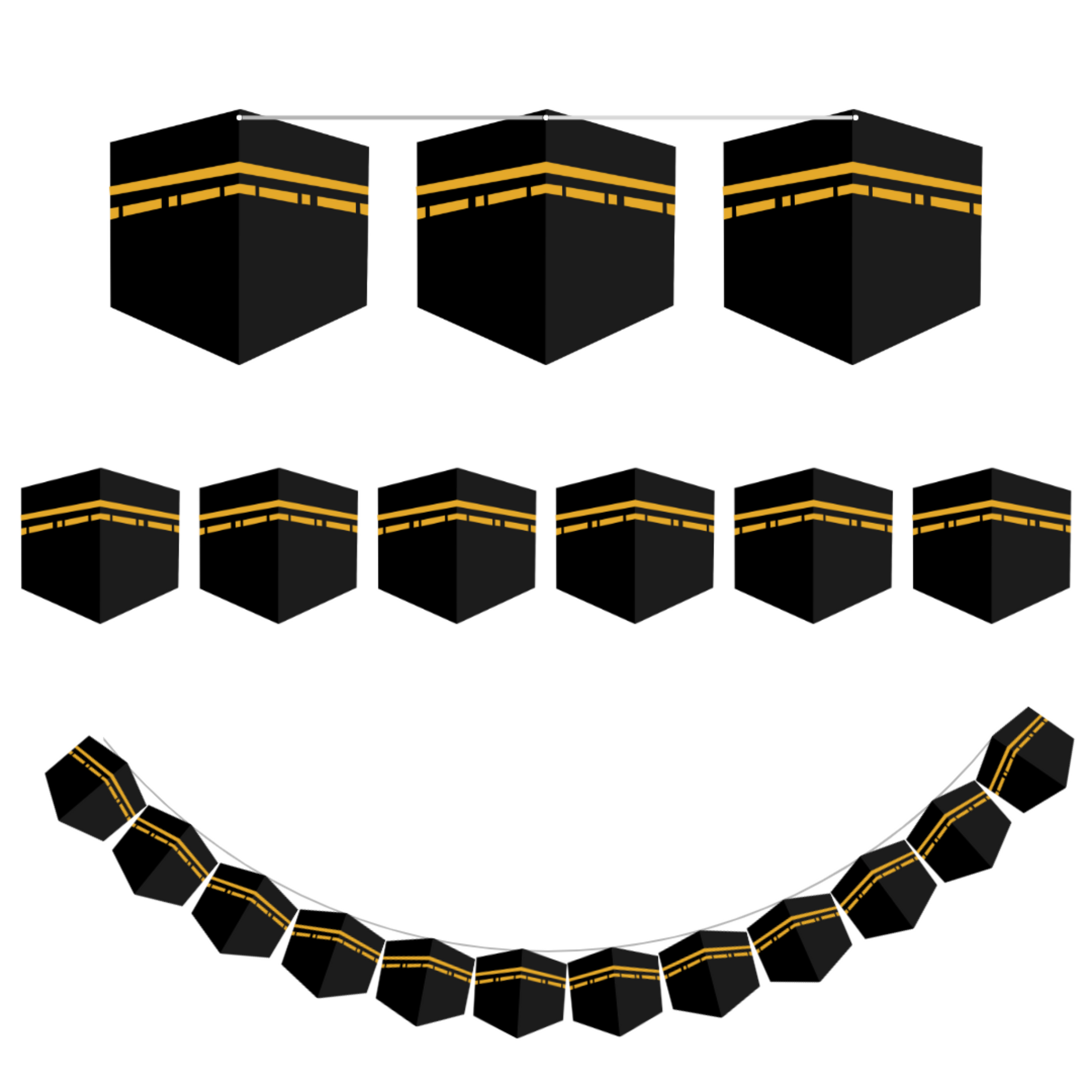 Kaaba Bunting Banner with 12 Kaaba Shapes