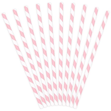 Light Pink Striped Paper Straw - 10 Pack